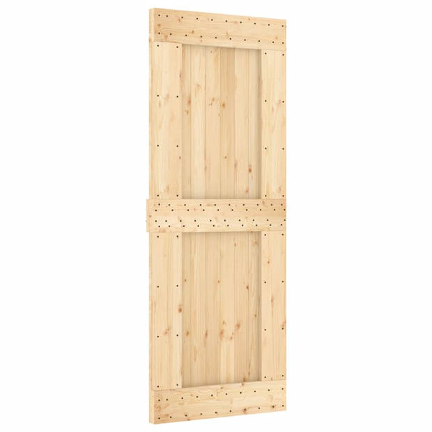 The Living Store Schuifdeur Massief Grenenhout - 80 x 3.6 x 210 cm - Wit Gepoedercoat Staal