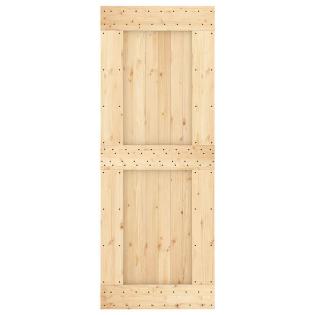 The Living Store Schuifdeur Massief Grenenhout - 80 x 3.6 x 210 cm - Wit Gepoedercoat Staal