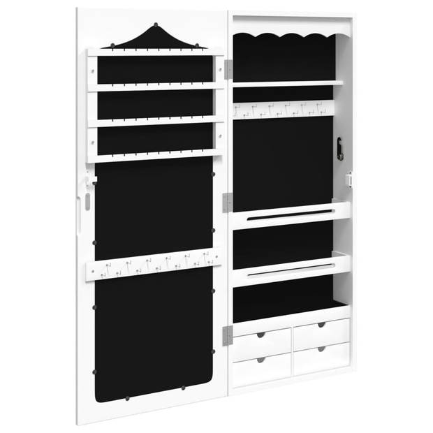 The Living Store Sieradenkast met spiegel - 37.5 x 10 x 90 cm - Duurzaam bewerkt hout - Wit kleurig - Afsluitbaar