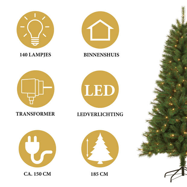 Giftsome Kunstkerstboom met Verlichting - Kerstboom 185 CM - Kunstboom met LED