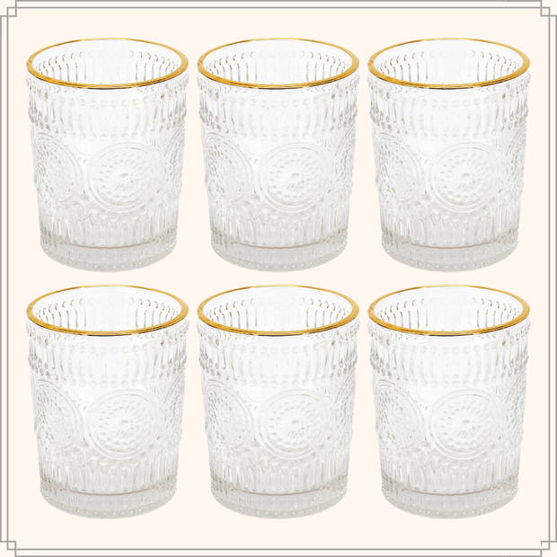 OTIX Whiskeyglazen met Gouden Randje - Set van 6 - 250 ml - Waterglazen - Glas