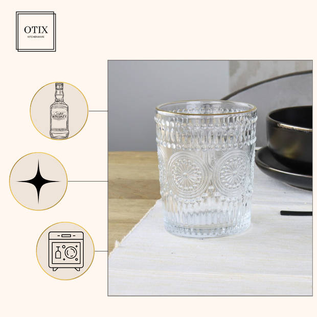 OTIX Whiskeyglazen met Gouden Randje - Set van 6 - 250 ml - Waterglazen - Glas