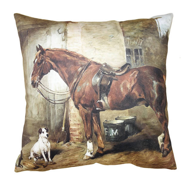 Clayre & Eef Kussenhoes 45x45 cm Bruin Polyester Paard Sierkussenhoes Bruin Sierkussenhoes