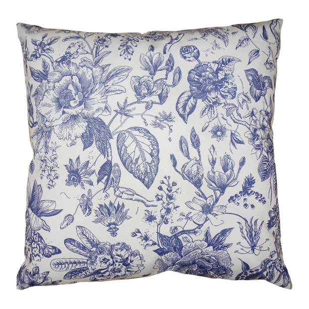 Clayre & Eef Kussenhoes 45x45 cm Wit Blauw Polyester Bloemen Sierkussenhoes Wit Sierkussenhoes