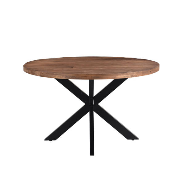 Livingfurn - Eetkamertafel Rocky Round Spider 140cm - Mangohout / Gecoat Staal