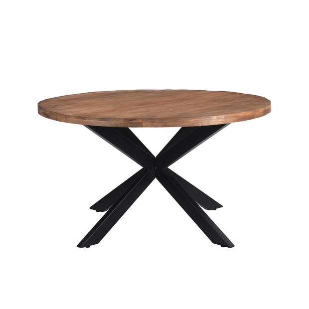 Livingfurn - Eetkamertafel Rocky Round Spider 150cm - Mangohout / Gecoat Staal