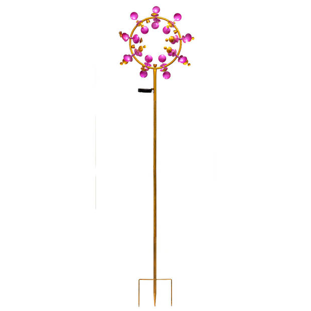 XXL windmolen / windspinner met Solar LED verlichting solar roze 180 cm