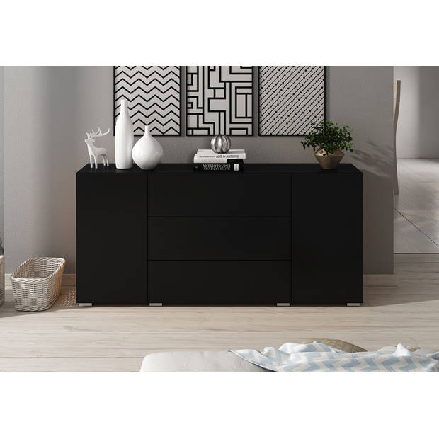 Meubella Dressoir Bonzo - Mat Zwart - 150 cm