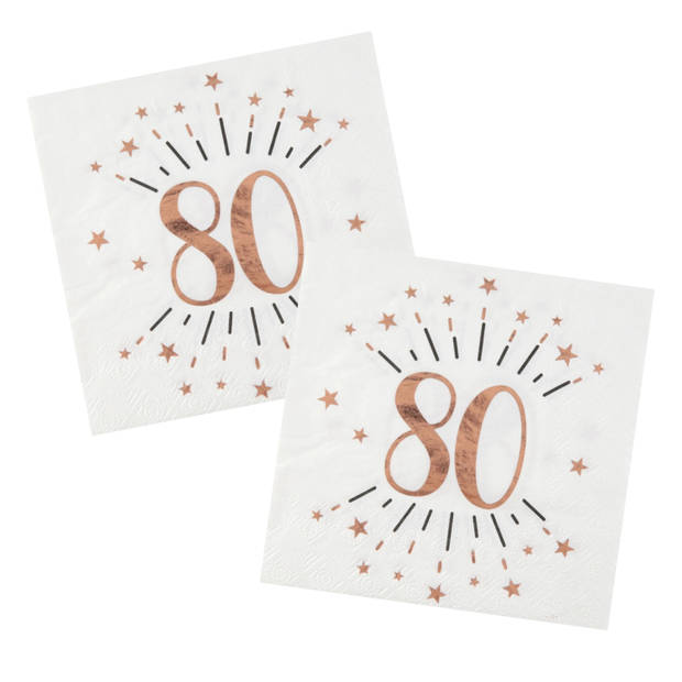Verjaardag feest servetten leeftijd - 20x - 80 jaar - rose goud - 33 x 33 cm - Feestservetten