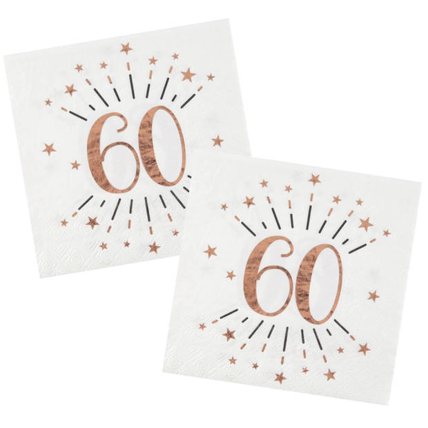 Verjaardag feest servetten leeftijd - 50x - 60 jaar - rose goud - 33 x 33 cm - Feestservetten