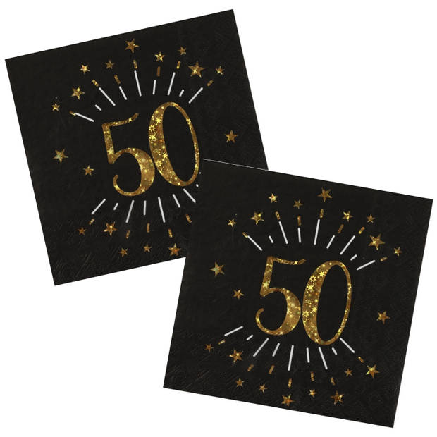 Verjaardag feest servetten leeftijd - 20x - 50 jaar - goud - 33 x 33 cm - Feestservetten