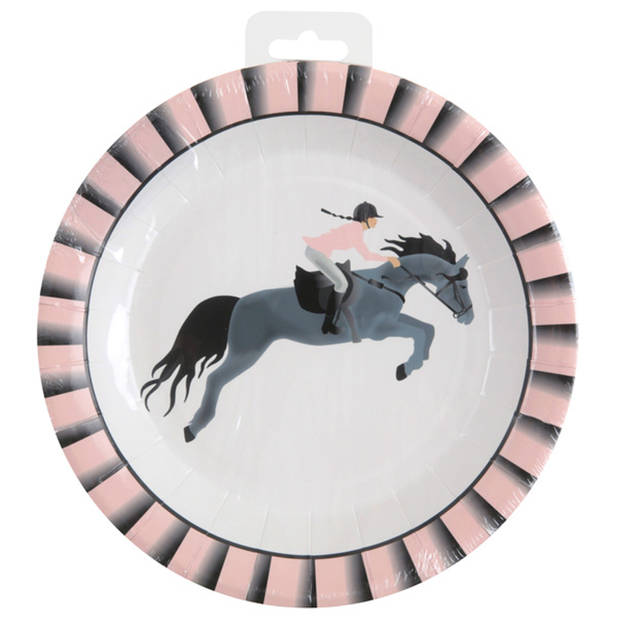 Paarden feest wegwerp servies set - 20x bordjes / 20x bekers - grijs/roze - Feestpakketten