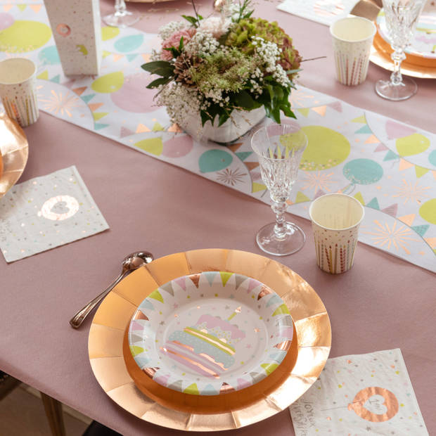 Santex feest wegwerpbordjes - taart - 10x stuks - 23 cm - rose goud - Feestbordjes