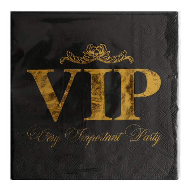 Santex VIP thema feest servetten - 20x stuks - 33 x 33 cm - papier - goud/zwart themafeest - Feestservetten