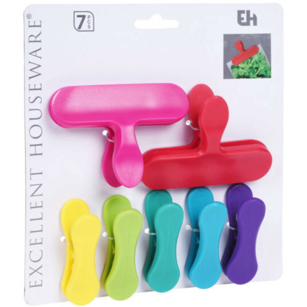 Excellent Houseware vershoudklemmen/vershoudclips - 7x - multicolor - kunststof - Vershoudknijpers