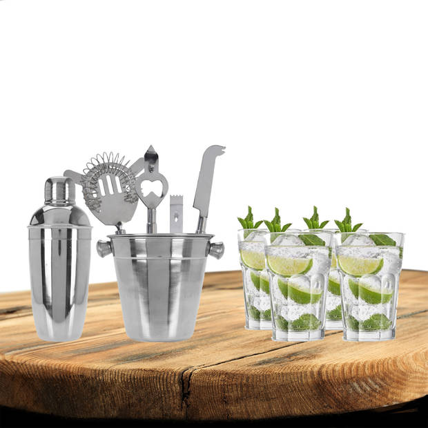 Excellent Houseware cocktails maken set 6-delig met 4x Mojito glazen - Cocktailshakers