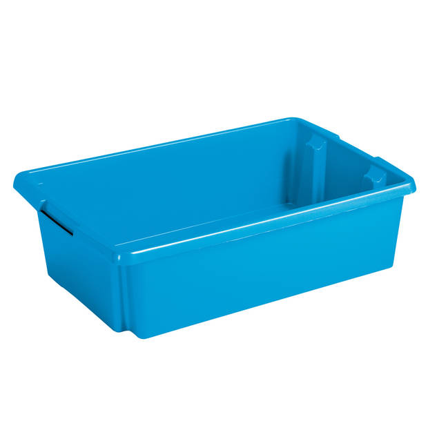 Sunware 2x opslagbox kunststof 30 liter blauw 59 x 39 x 17 cm met extra hoge deksel - Opbergbox