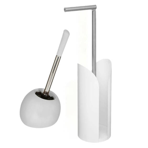 WC-/toiletborstel met toiletrolhouder set wit - Badkameraccessoireset