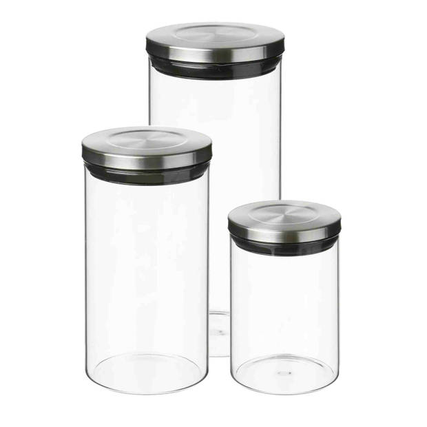Set van 7x keuken voorraadbussen/potten glas RVS deksel - 3 formaten - Voorraadpot