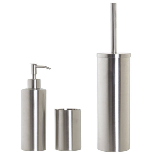 Toiletborstel houder zilver 39cm met zeeppompje 400 ml en beker metaal - Badkameraccessoireset