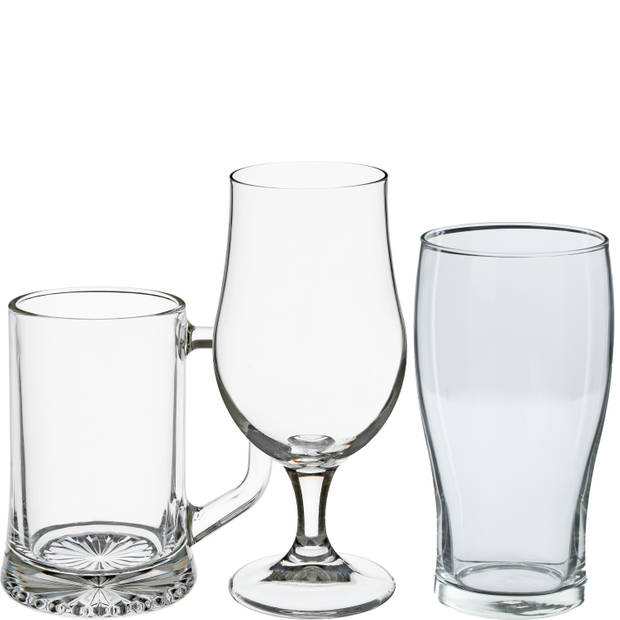 Bierglazen set - pint glazen/bierpullen/bierglazen op voet - 12x stuks - glas - Bierglazen