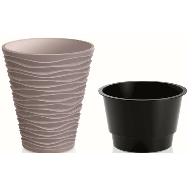 Prosperplast Plantenpot/bloempot Sand Dunes - 2x - buiten/binnen - kunststof - beige - D35 x H38 cm - Plantenpotten