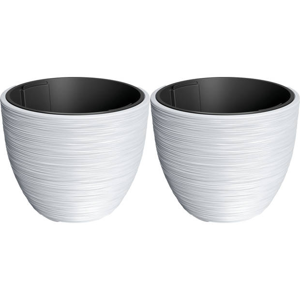 Prosperplast Plantenpot/bloempot Furu Stripes - 2x - buiten/binnen - kunststof - wit - D47 x H47 cm - Plantenpotten