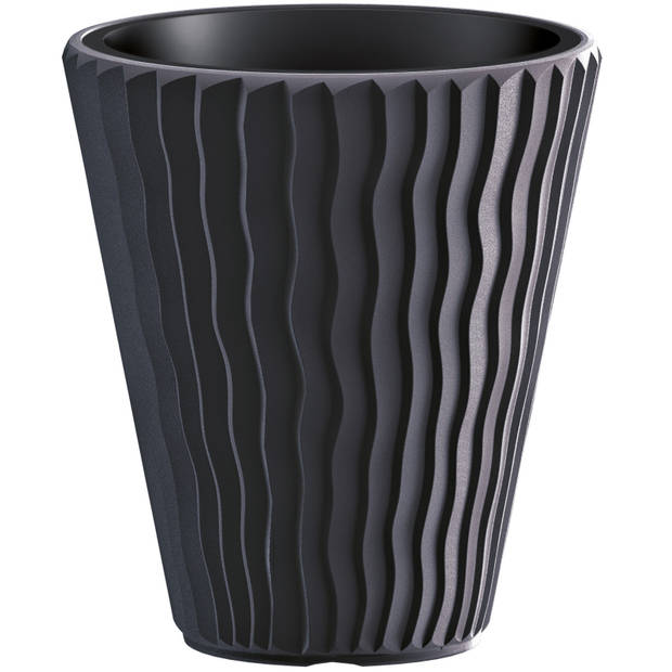 Prosperplast Plantenpot/bloempot Sand Waves - 2x - buiten/binnen - kunststof - antraciet - D39 x H43 cm - Plantenpotten