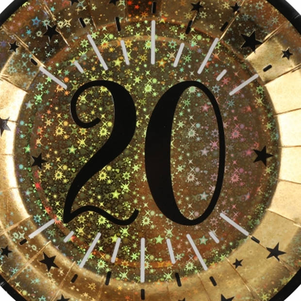 Verjaardag feest bordjes leeftijd - 20x - 20 jaar - goud - karton - 22 cm - Feestbordjes