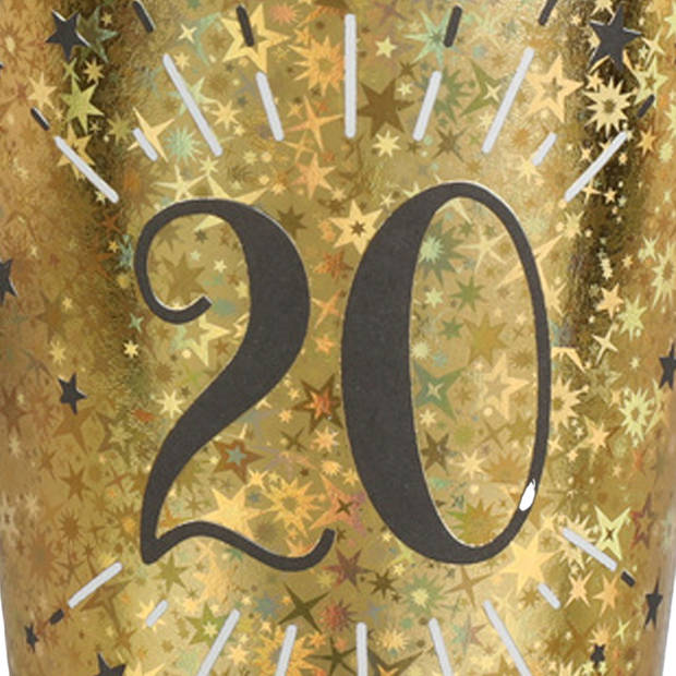 Verjaardag feest bekertjes leeftijd - 20x - 20 jaar - goud - karton - 270 ml - Feestbekertjes