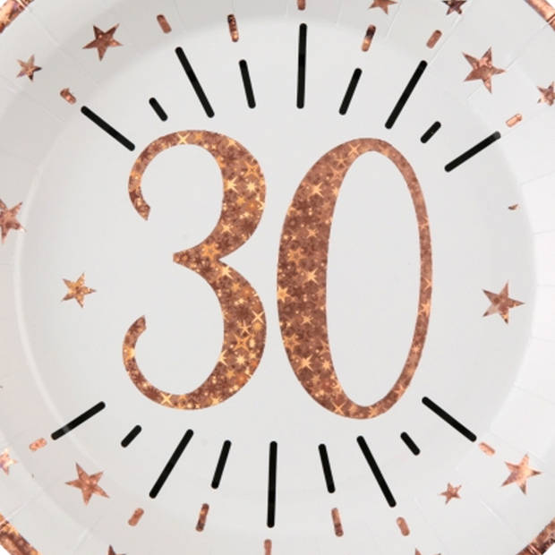 Verjaardag feest bordjes leeftijd - 20x - 30 jaar - rose goud - karton - 22 cm - Feestbordjes