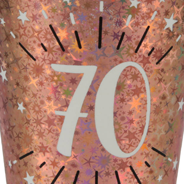 Verjaardag feest bekertjes leeftijd - 20x - 70 jaar - rose goud - karton - 270 ml - Feestbekertjes