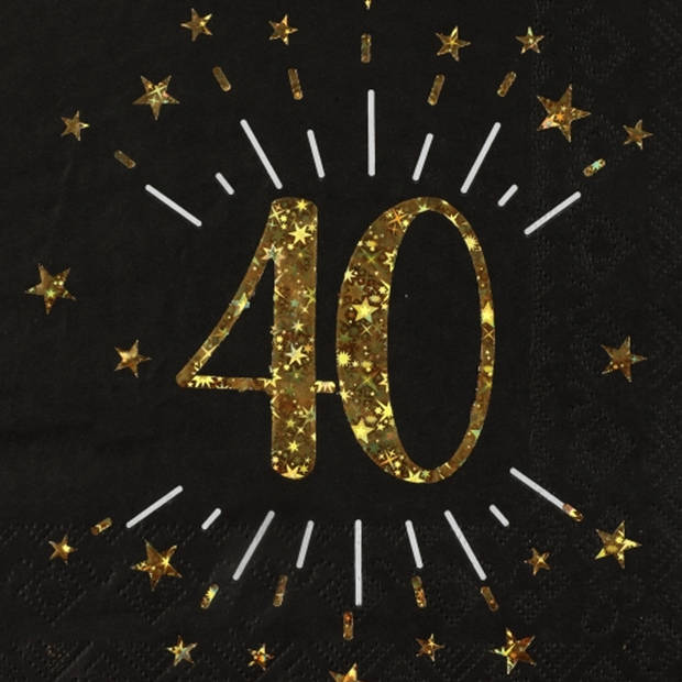 Verjaardag feest servetten leeftijd - 20x - 40 jaar - goud - 33 x 33 cm - Feestservetten