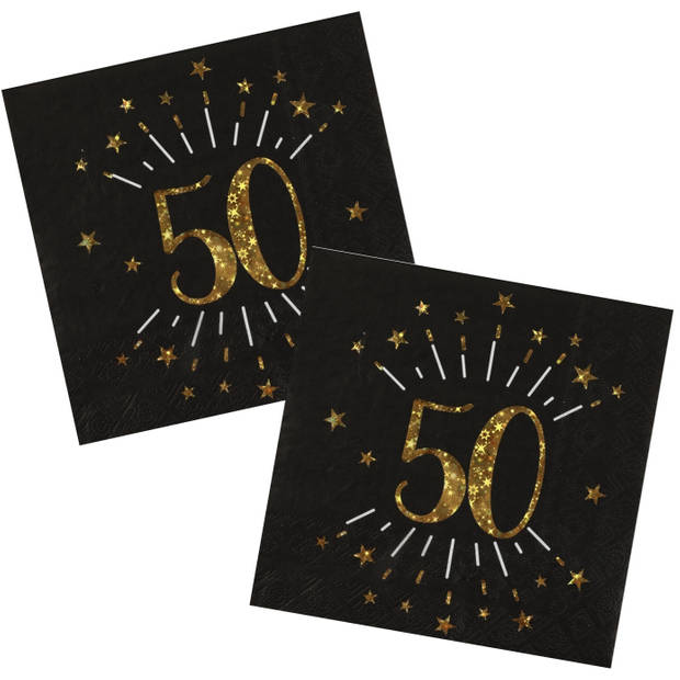 Verjaardag feest servetten leeftijd - 50x - 50 jaar - goud - 33 x 33 cm - Feestservetten