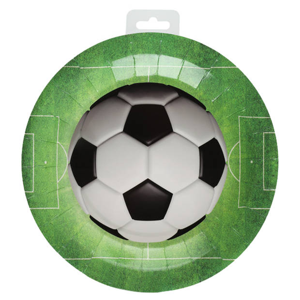 Santex feest wegwerpbordjes - voetbal - 20x stuks - 23 cm - groen - Feestbordjes