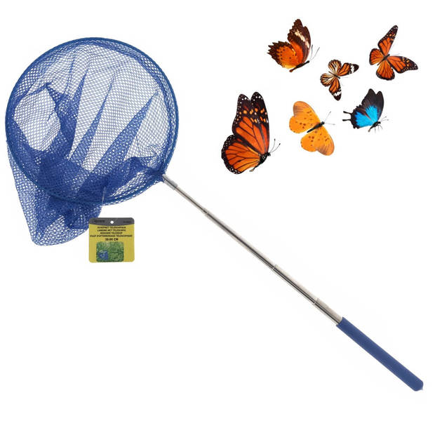 Vlindernet/insectennet - blauw - metaal - 38 tot 86 cm - Telescopisch - Vlindernetjes