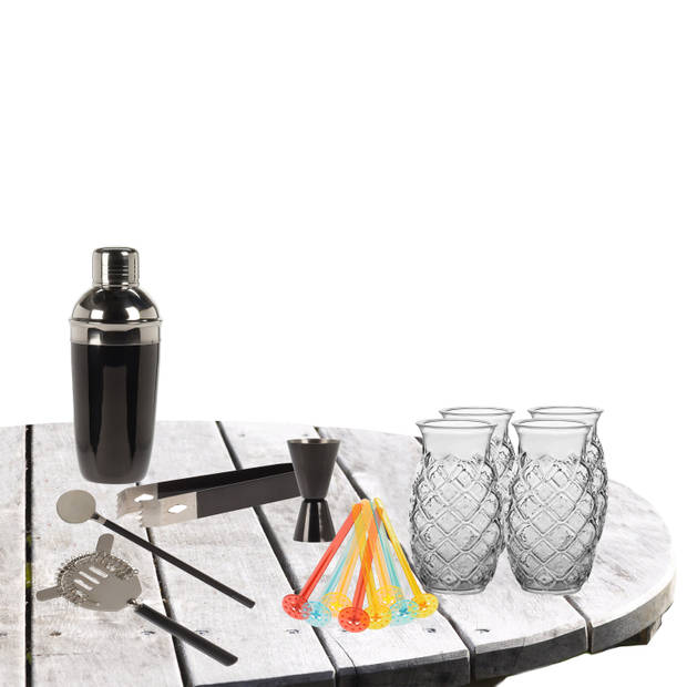 Excellent Houseware cocktails maken set 5-delig met 4x Pina Colada glazen - Cocktailshakers