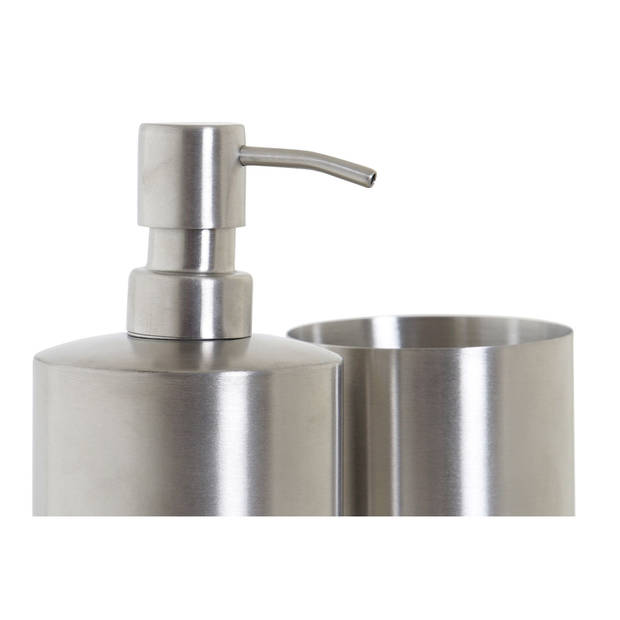 Toiletborstel houder zilver 39cm met zeeppompje 400 ml en beker metaal - Badkameraccessoireset
