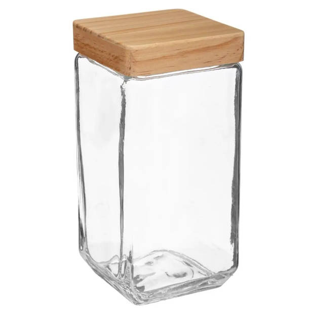 Keuken voorraadpotten glas met houten deksel - 2 formaten - 6x stuks - Voorraadpot