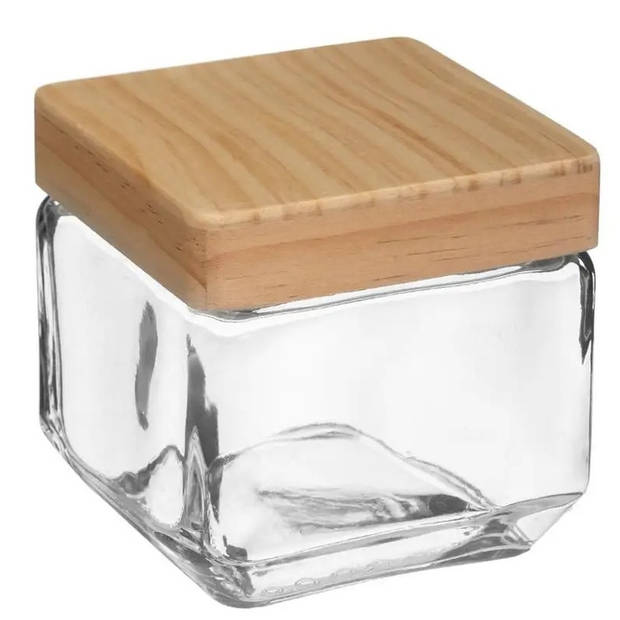 Voorraadbus/voorraadpot 0,85L glas met houten deksel - Voorraadpot