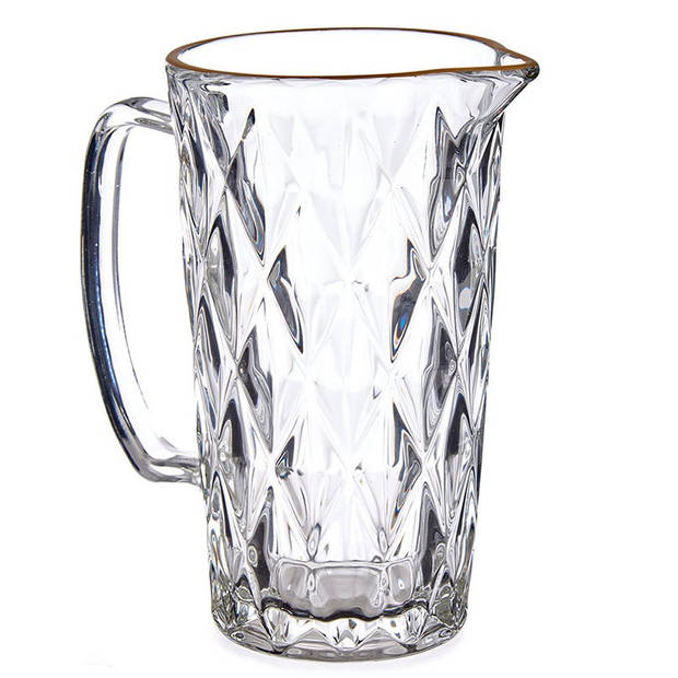 Waterglazen/drinkglazen en karaf set - 7-delig - kristal look - gouden rand - 270 ml - 1000 ml - Drinkglazen
