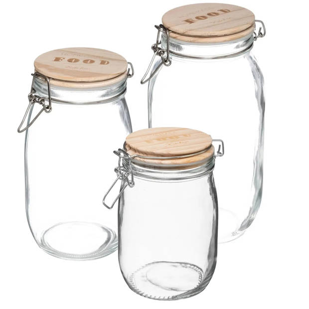 Set van 6x keuken voorraadbussen/potten glas 0.50/1.0/2.0 Liter inhoud - Voorraadpot