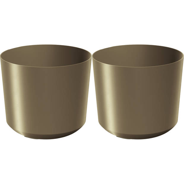 Prosperplast Plantenpot/bloempot Babylon - 2x - kunststof - buiten/binnen - goud - D20 x H20 cm - Plantenpotten