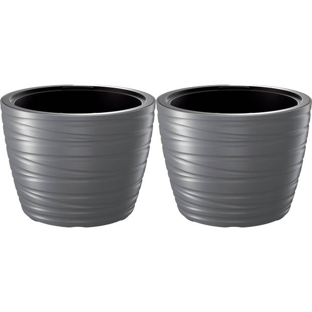 Prosperplast Plantenpot/bloempot Amazing - 2x - buiten/binnen - kunststof - steengrijs - D47 x H35 cm - Plantenpotten