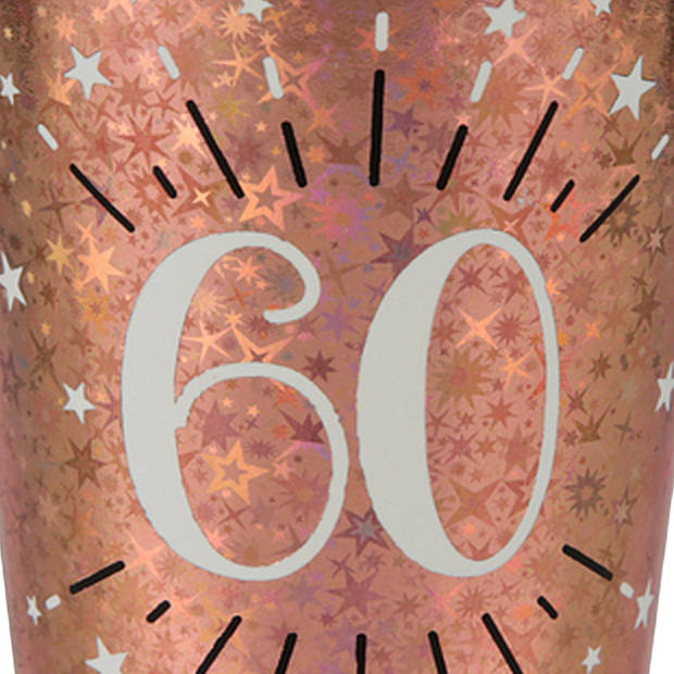 Verjaardag feest bekertjes leeftijd - 20x - 60 jaar - rose goud - karton - 270 ml - Feestbekertjes