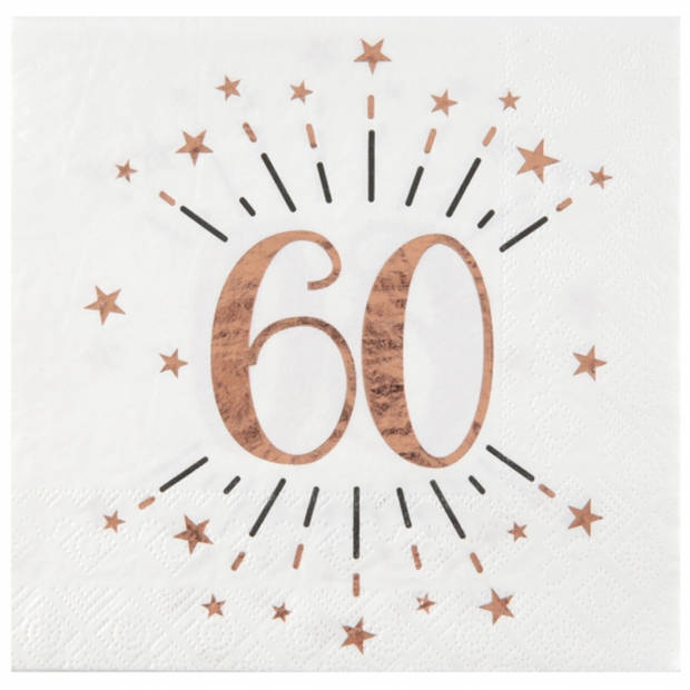 Verjaardag feest bekertjes/bordjes en servetten leeftijd - 30x - 60 jaar - rose goud - Feestpakketten