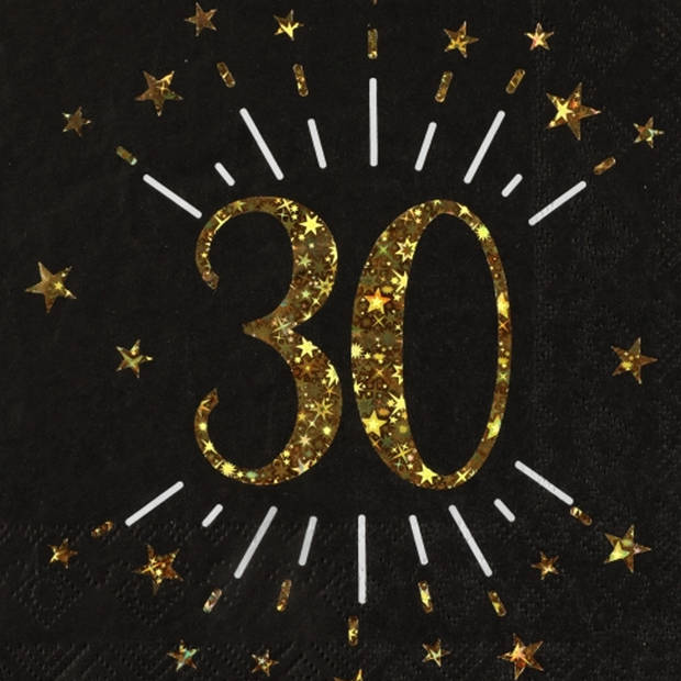 Santex Verjaardag feest servetten leeftijd - 10x - 30 jaar - goud - 33 x 33 cm - Feestservetten