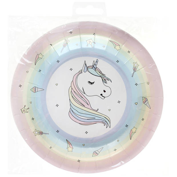 Santex eenhoorn thema feest wegwerpbordjes - 20x stuks - 23 cm - unicorn/magie themafeest - Feestbordjes
