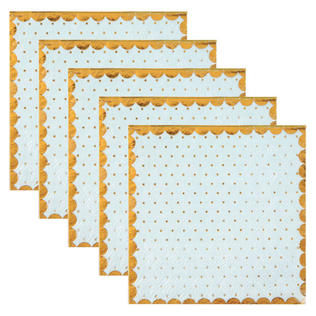 Santex feest servetten - stippen - 100x stuks - 25 x 25 cm - papier - blauw/goud - Feestservetten