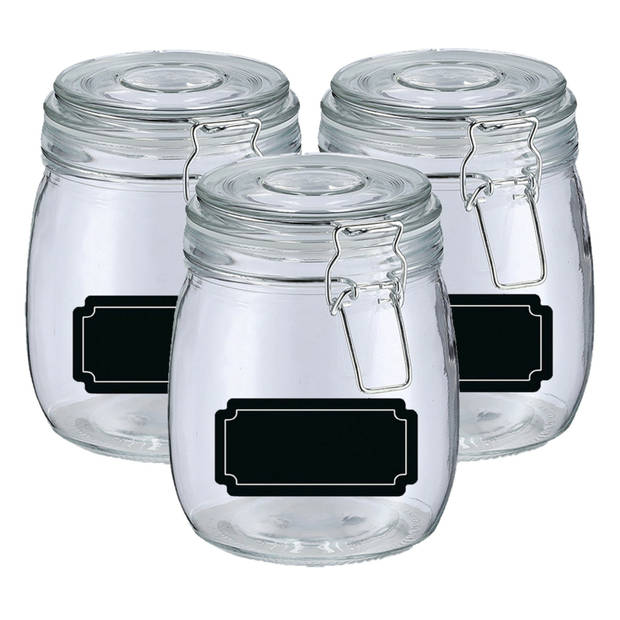 Weckpotten/inmaakpotten - 6x - 750 ml - glas - met beugelsluiting - incl. etiketten - Weckpotten